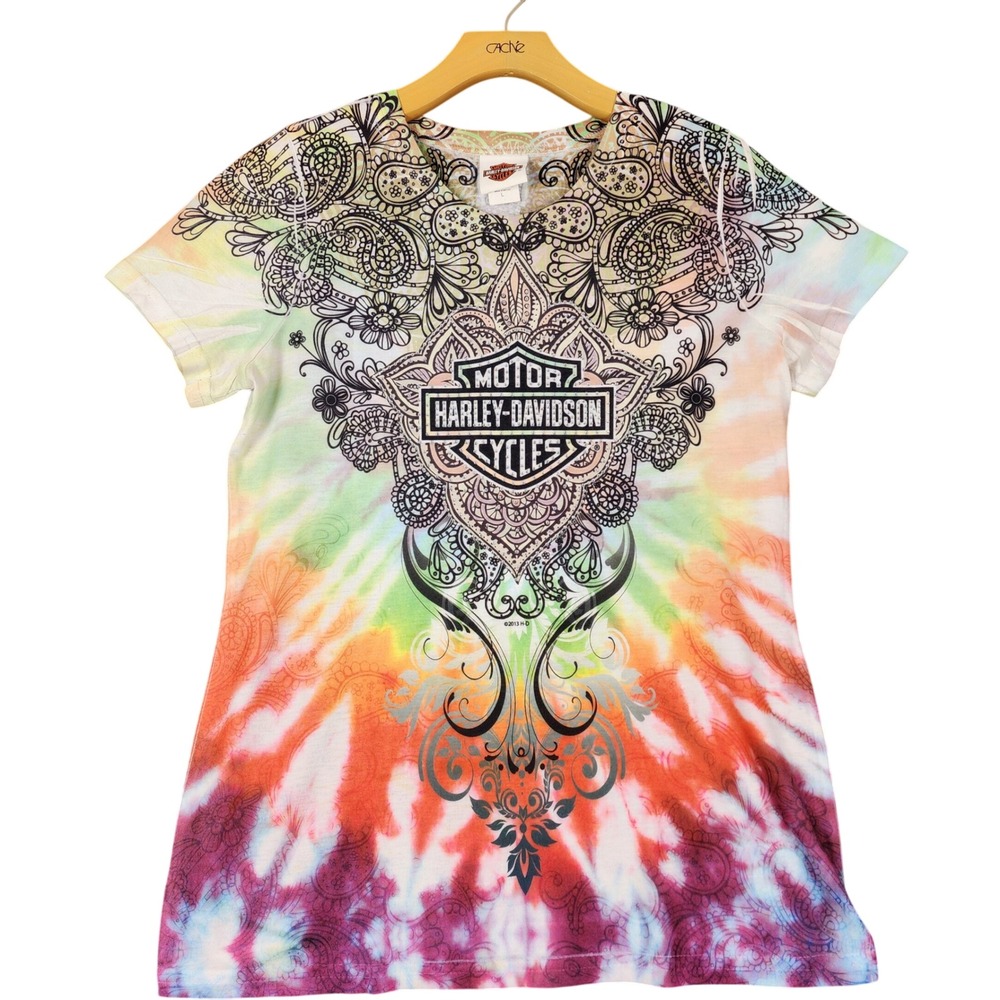 Harley-Davidson Womens Tie Dye Rhinestone Smoky Mountain Tennessee T-Shirt L